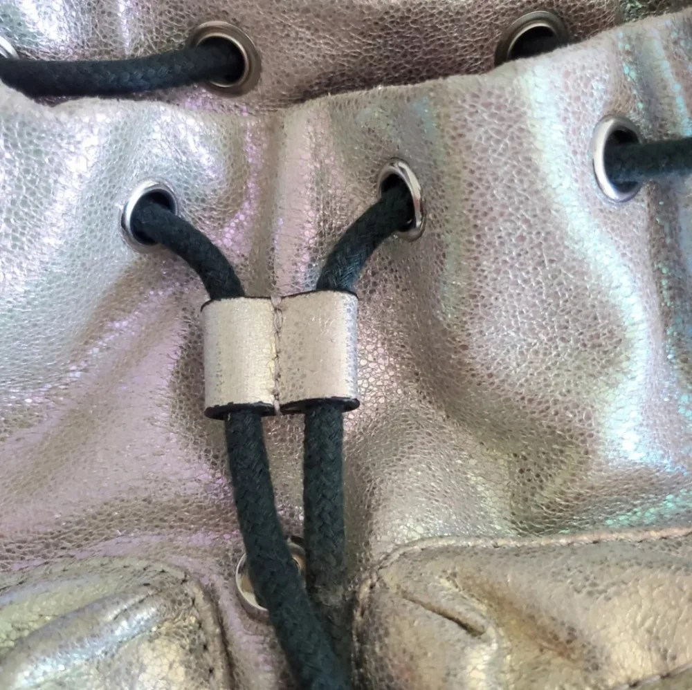 Aldo Mini Backpack Shiny Silver Faux Leather Bag 90s Rave Metallic Bag